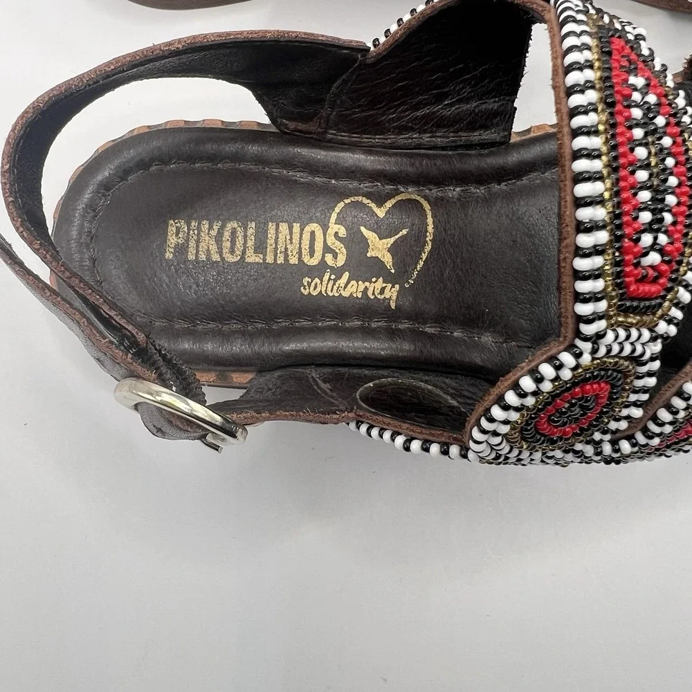 Pikolino‎ Algar Maasai Hand Beaded Sandal EU 35/US 4-5 Brown Multi Tribal Boho